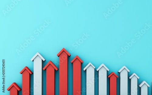 Red and white arrows pointing upward against a blue background, symbolizing growth and progress.