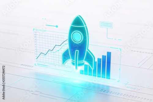 Digital rocket with data charts