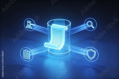 Digital document storage with legal and security icons