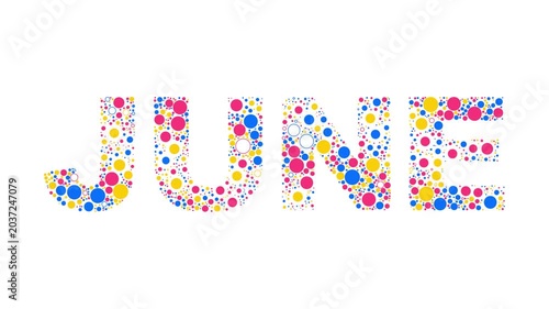 June colorful bubble letters text word animated on white background