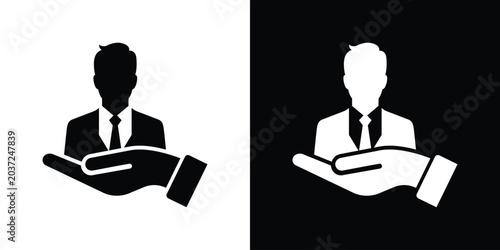Photos Businessman avatar figure being presented or held safely on an open palm