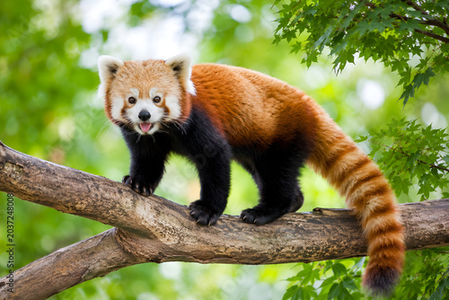 Photography red panda in tree
