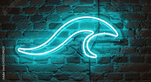 Bright Neon Wave Sign Glowing Against A Textured Brick Wall.