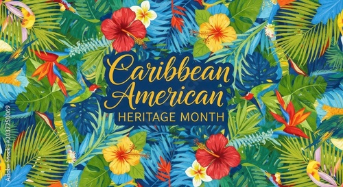 Caribbean american heritage month colorful tropical floral design