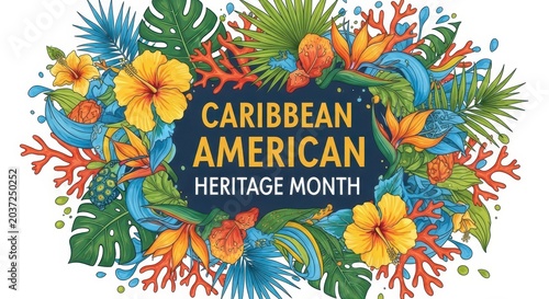 Caribbean american heritage month vibrant floral banner illustration