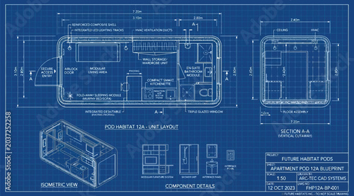 Foto Blueprint of a compact modular apartment pod design