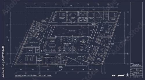 Cuadro en lienzo Architectural floor plan of a modern office building with angular layout