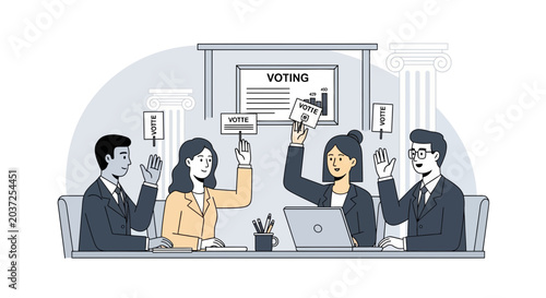 People voting in a meeting, decision making, corporate election, democracy concept