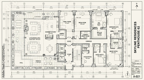 Bild auf Leinwand Architectural floor plan of a luxury penthouse residence
