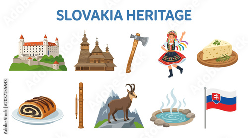 Fotografie Slovakia Heritage Symbols Collection Featuring Landmarks Culture and Nature