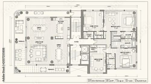 Tableau sur toile Detailed architectural floor plan for a highend duplex penthouse residence