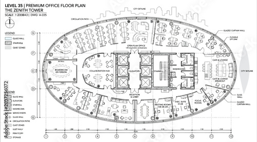 Bild auf Leinwand Architectural floor plan of level 35 in the zenith tower, featuring a premium of