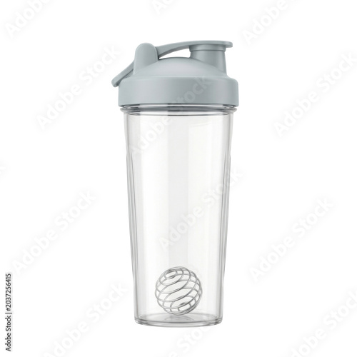 Obraz na plátne Clear protein shaker bottle with spring ball on transparent background