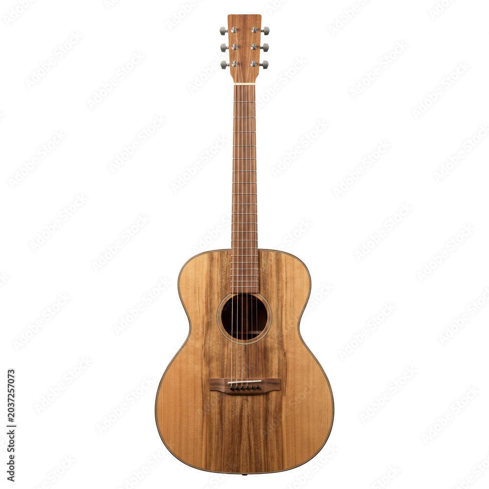 Naklejka premium Classic acoustic guitar with natural zebrawood pattern on transparent background