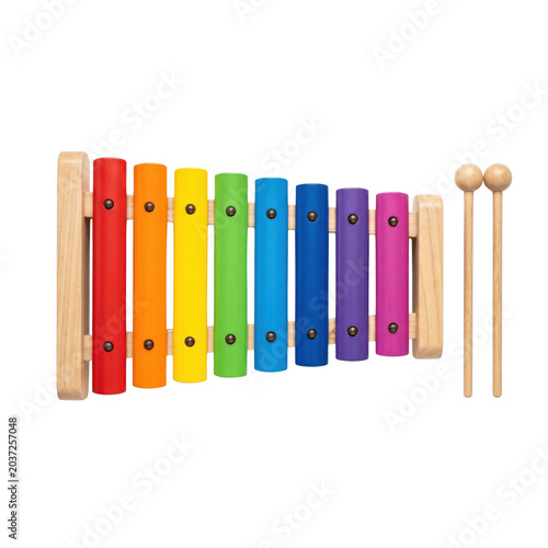 Fotografie Colorful kids wooden xylophone glockenspiel on transparent background