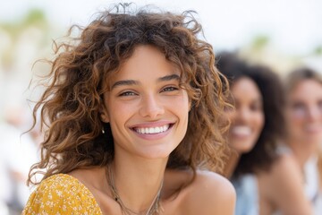 Smiling diverse friends at a juneteenth community celebration outdoors for event banner and background design