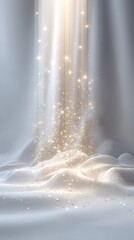 Luminous juneteenth stage background with cascading light and golden sparkles for event poster and vertical banner design