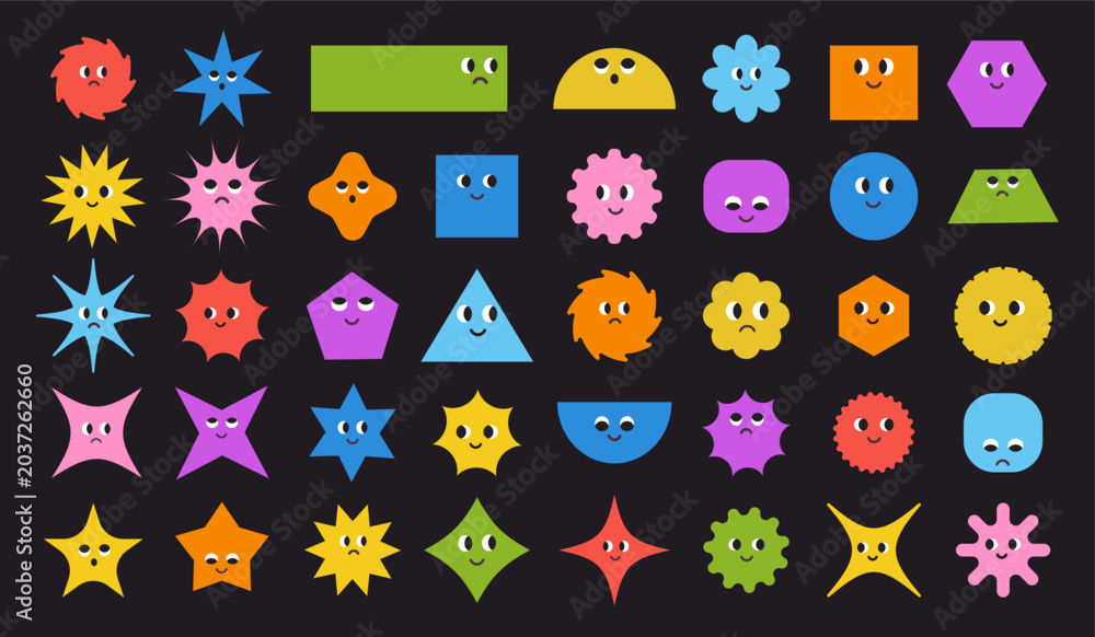 Fotografie Cute colorful basic Geometric Figures with face emotions