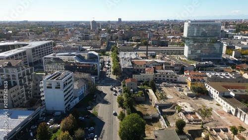 Fotografi Europe , Italy , Milan - drone aerial view of Symbiosis new modern area in downt