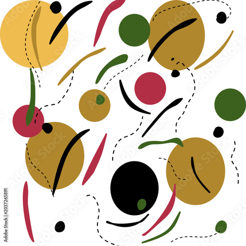 Seamless abstract pattern in the Mid-Century Modern style, featuring geometric elements and brushstrokes.