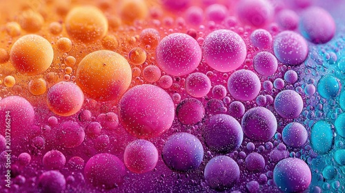 Abstract macro image of colorful bubbles in a gradient of vibrant hues
