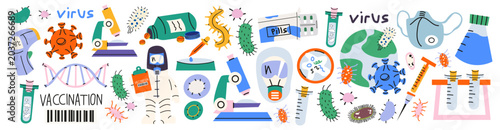 Fotografie Big set of medical elements in bright cartoon style