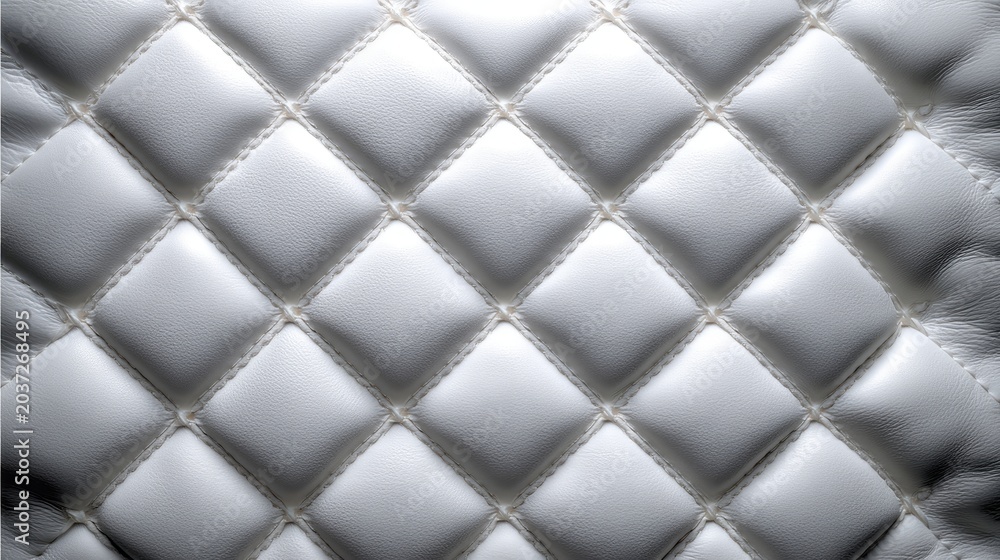 Naklejka premium Quilted fabric texture, white padded cloth, diamond stitching pattern, mattress or jacket material, soft comfort background 