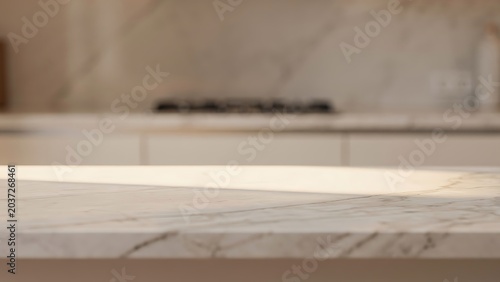 Modern Minimalist Kitchen Countertop with Clean Marble Surface and Soft Natural Lighting