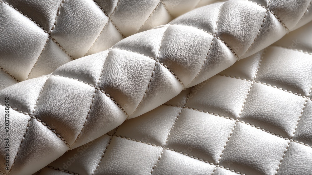 Naklejka premium Quilted fabric texture, white padded cloth, diamond stitching pattern, mattress or jacket material, soft comfort background 