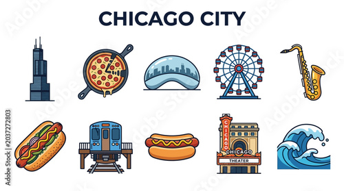 Photos Chicago City Icons Collection Featuring Landmarks and Local Delicacies