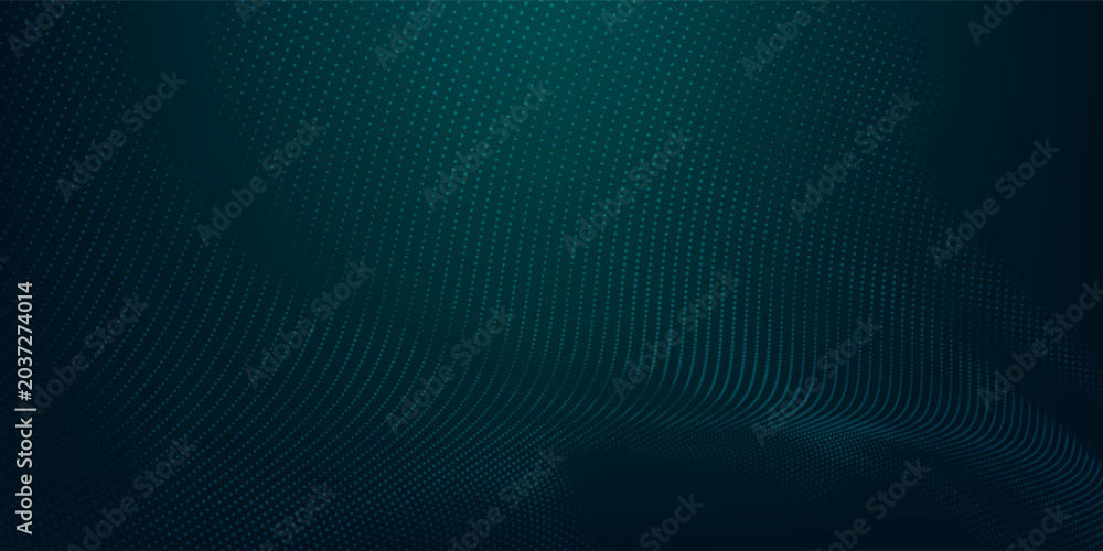Obraz premium Dot green wave light screen gradient texture background. Abstract technology big data digital background. 3d rendering.