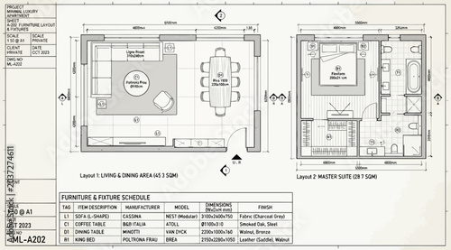 Bild auf Leinwand Minimal luxury apartment furniture and fixture schedule plan