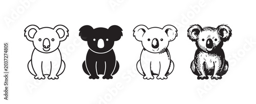 Canvas Print Koala Icons Set: Outline, Solid, and Hand-Drawn Australian Animal Styles
