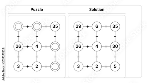 Fotografija Addition subtraction puzzle sheet with answers