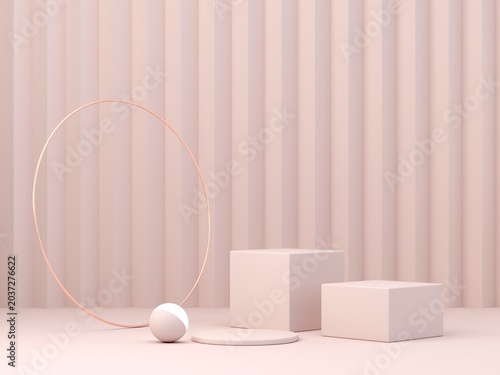 Empty scene with podium and abstract 3D background in soft pastel pink and pink tones. Minimal modern design with smooth texture and delicate lighting. Showcase for cosmetic podium. 
