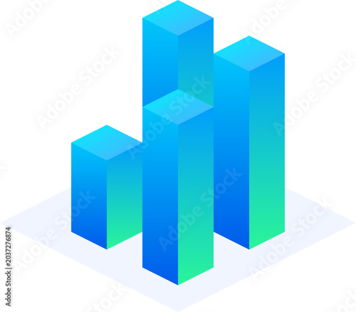 Fotografía Modern blue and green 3D isometric bar chart showing growth and financial data analytics performance