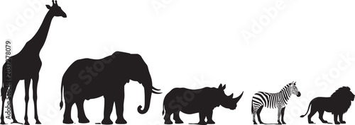 Foto African Wildlife Animal Silhouettes Collection Featuring Giraffe Elephant Rhinoc