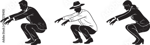 Foto Business Men and Woman Squatting in Different Poses Silhouette Collection Isolat