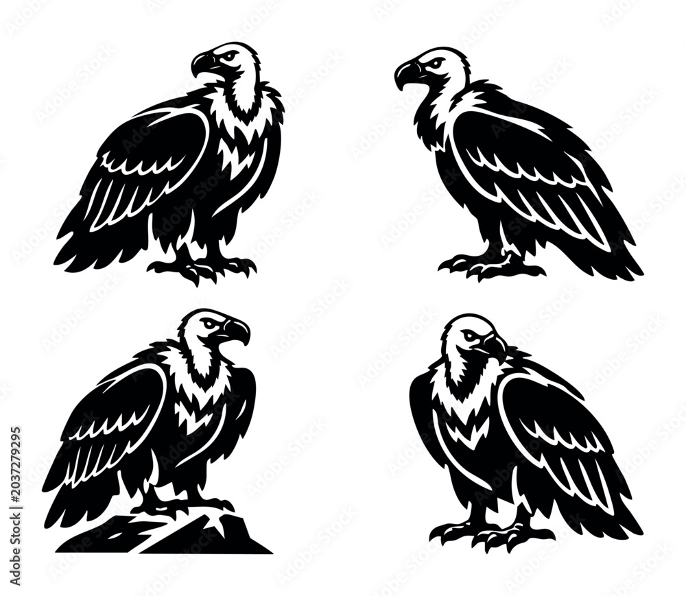 Obraz premium Vultures as vector style logos or mascots. Wild birds of prey representing strength and nature concepts