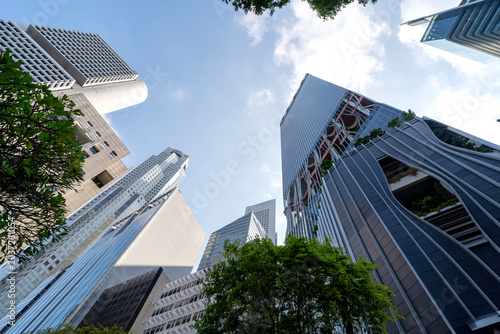 Singapore CBD Skyscrapers Towering Above Street Level Urban Architecture View