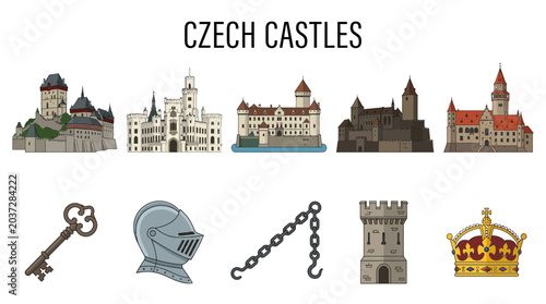 Photos Collection of Czech Castles and Medieval Symbols.