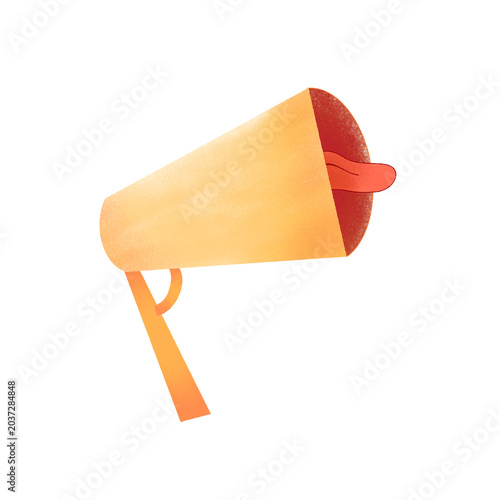 Fotografie Funny Watercolor Megaphone Bullhorn with Tongue Cartoon Concept Illustration