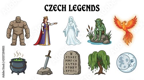 Foto Collection of Czech Legends Characters and Symbols.