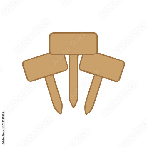 Canvastavla Three wooden garden plant labels.