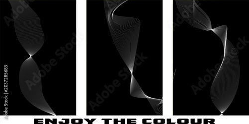 Foto Abstract triptych graphic design with flowing lines and dark background abstract