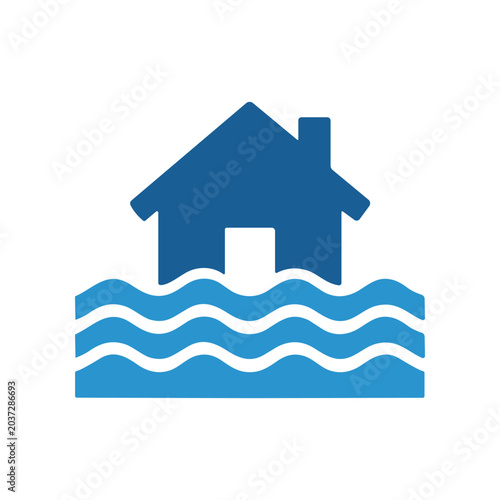 Schilderij op canvas House partially submerged in water.