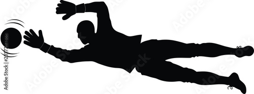 Konstfotografi Soccer goalkeeper silhouette, diving save vector, black athletic figure, sports