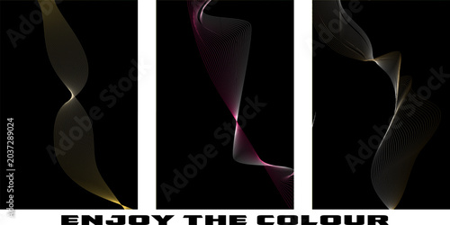Bild auf Leinwand Abstract triptych of glowing particles arranged in vertical flowing lines agains