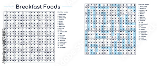 Foto A puzzle for finding words about food on the topic of Breakfast food for childre