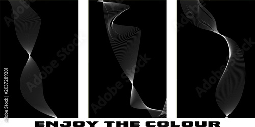 Bild auf Leinwand Abstract triptych graphic design with flowing lines and dark background abstract